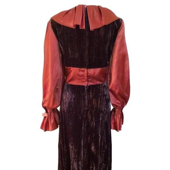 Vintage Joy Stevens Crushed Velvet Corset Lace up Prairie Dress from the 70s - Picture 3 of 4
